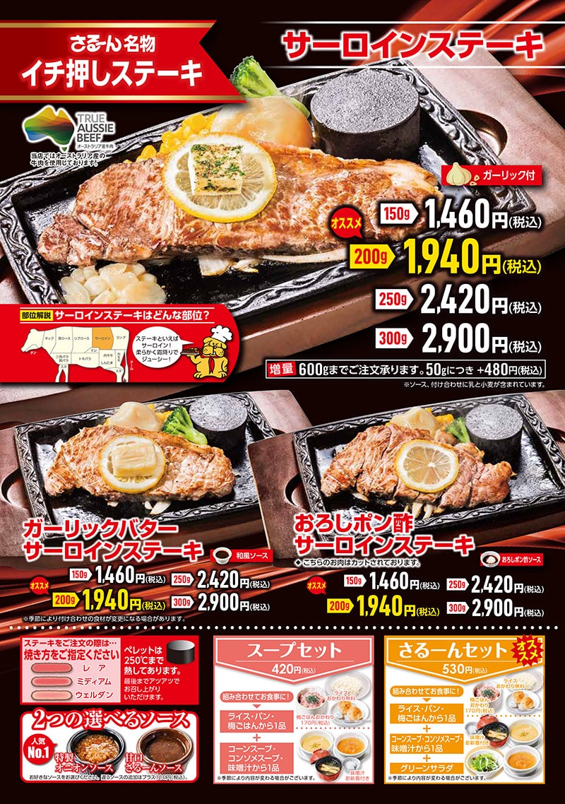 メニュー一覧 ステーキのさる ん