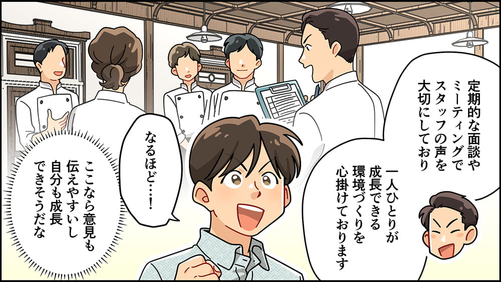 採用漫画：サルーンでのキャリア形成と成長環境の説明